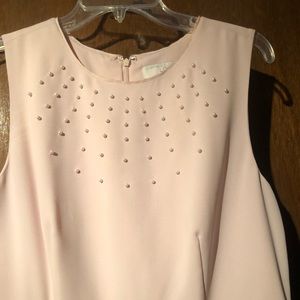 Loft Pink Pearl top and Black sheath dress
